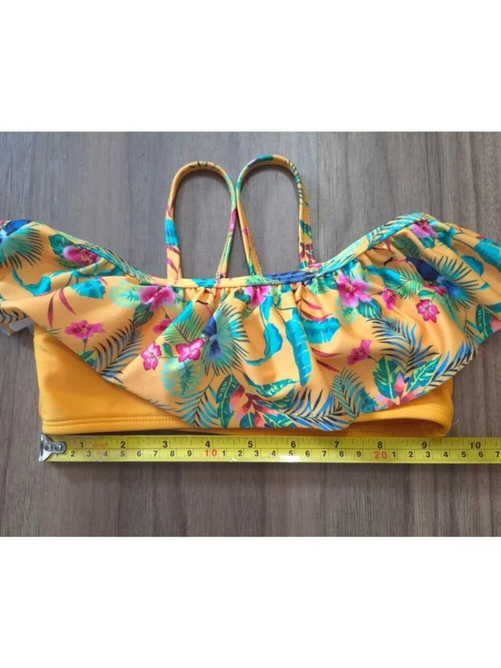 Girls XS 4/5 Floral Ruffle Bikini Set Yellow Tropical Two-Piece Swimsuit NWT.